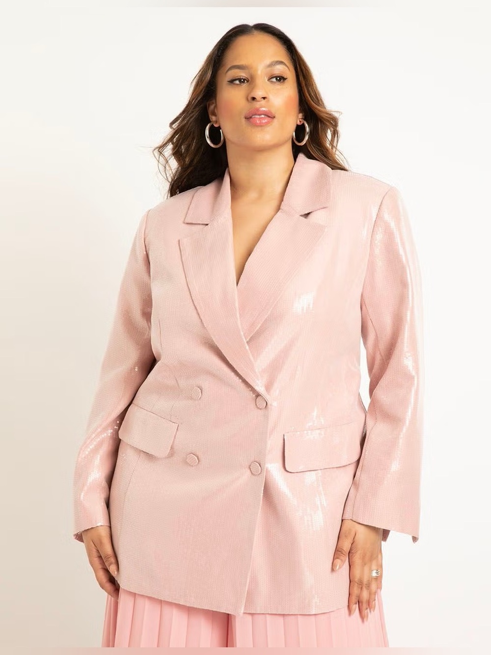 Eloquii Blush Pink Sequin Double-Breasted Blazer